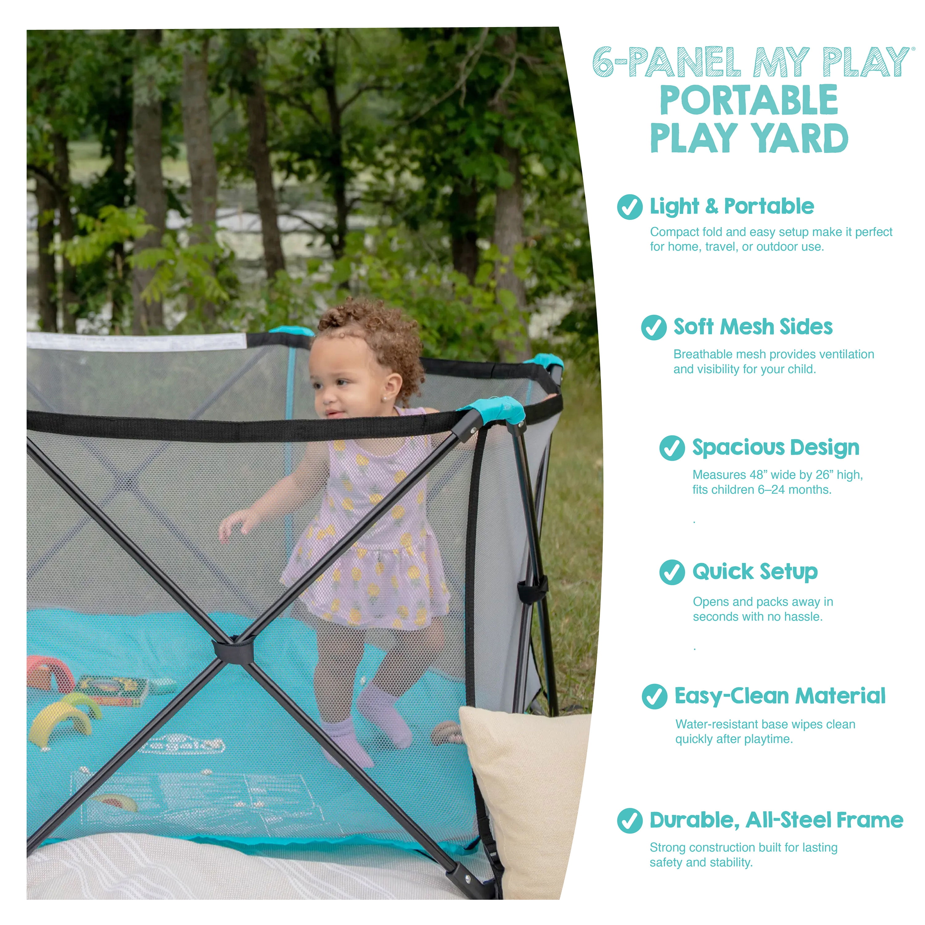 Regalo My Play Aqua Portable Play Yard - Indoor & Outdoor, Unisex, 6-Panel, Washable