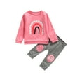 thumbnail image 2 of Canrulo Toddler Infant Baby Girl Clothes Rainbow Long Sleeve Sweatshirts Tops Pants Outfits Fall Winter Clothing Pink 3-4 Years, 2 of 7
