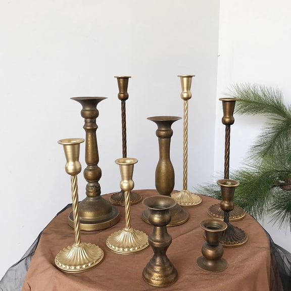 LOLIPPYY Set of 2 Vintage Golden Metal Candle Holders, Elegant Taper Candle Stands for Home Decor and Special Occasions