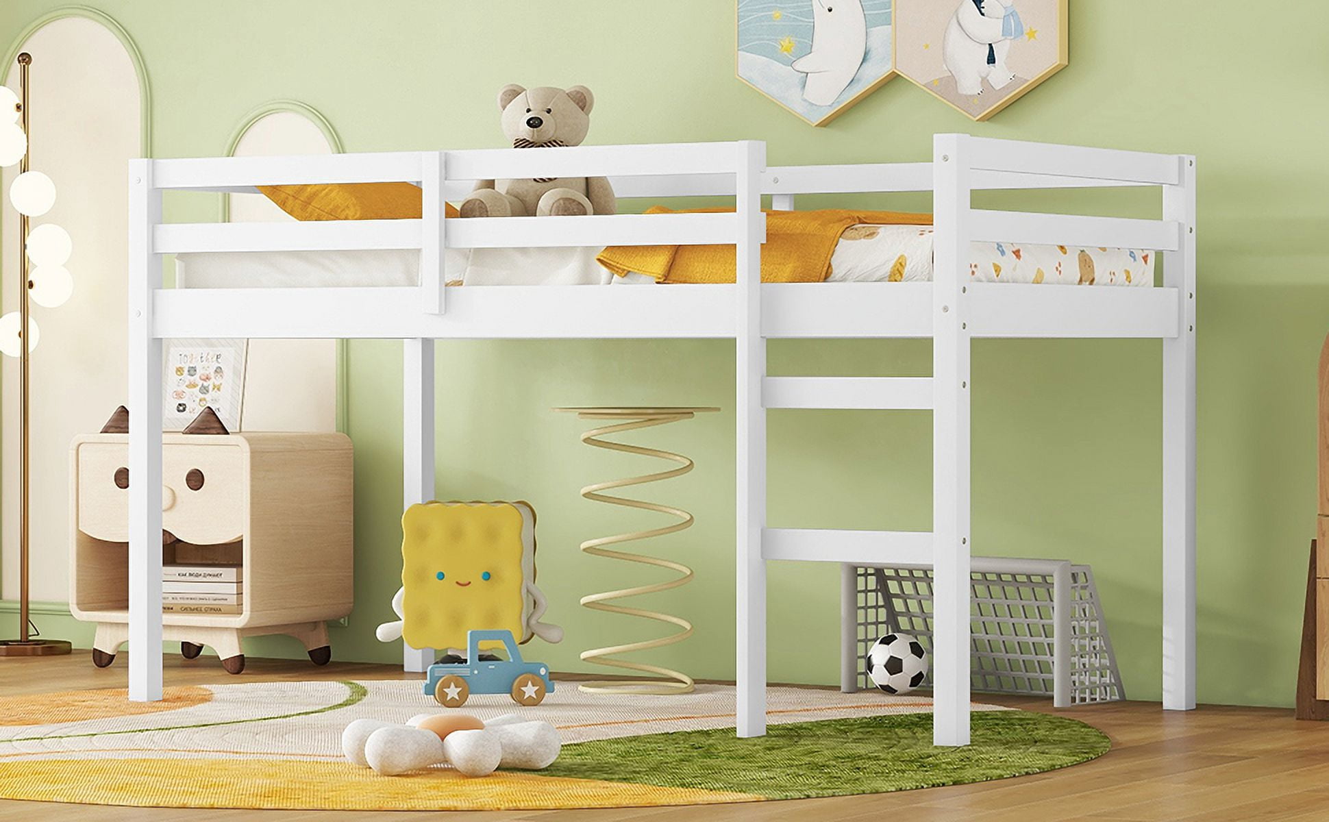 Sailvan Solid Wooden, Rubber Wooden Twin Loft Bed with Ladder, Bed Platform of Strengthened Slats