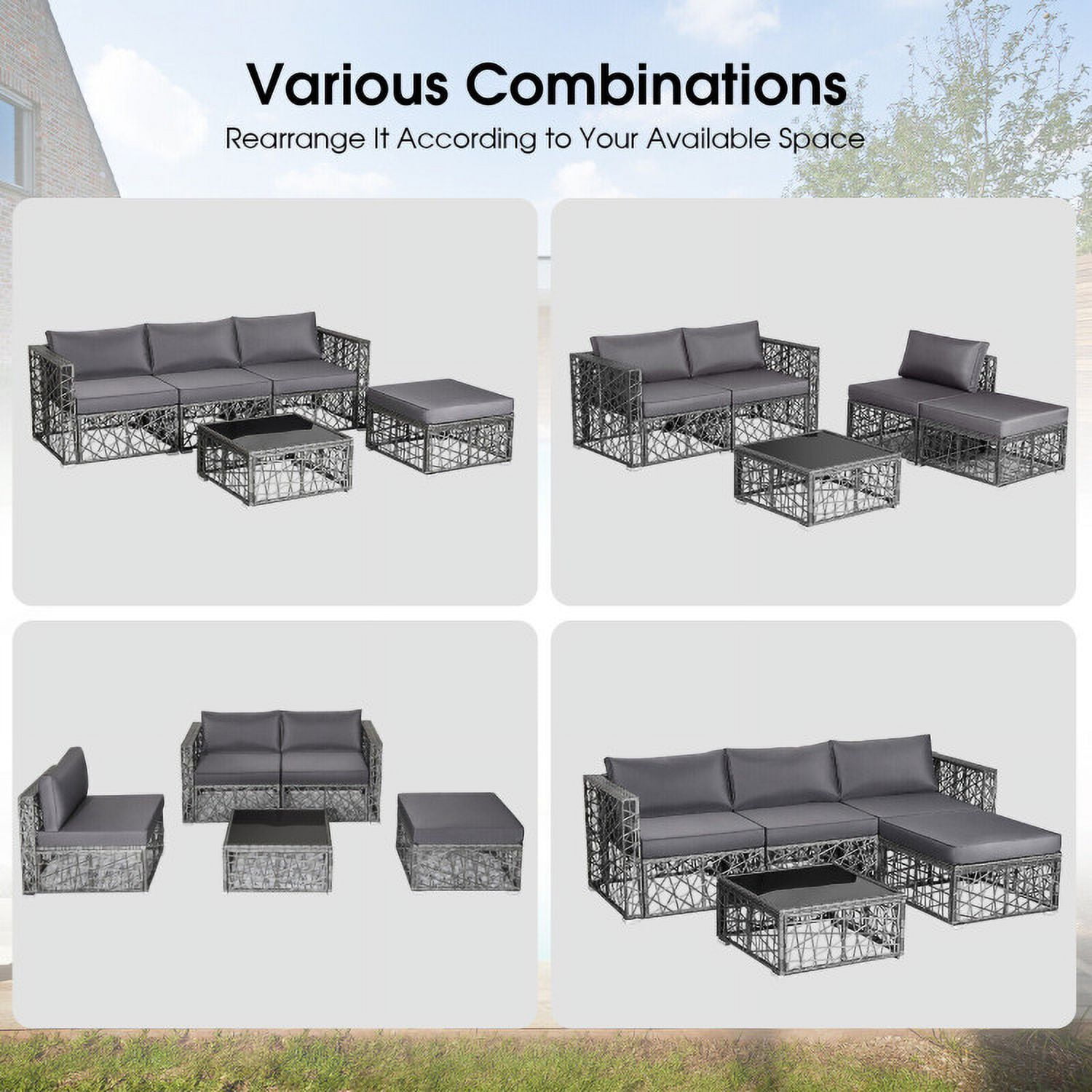 Aimee Lii 5 Pieces Patio PE Rattan Wicker Sofa Furniture Set, Outdoor Patio Set, Gray Aimee Lii 5 Pieces Patio PE Rattan Wicker Sofa Furniture Set, Outdoor Patio Set, Gray