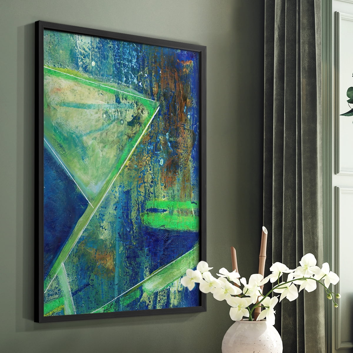 Geometric in Cool VII Framed Print in Black Solid Wood Framed Print No Nail Hanging