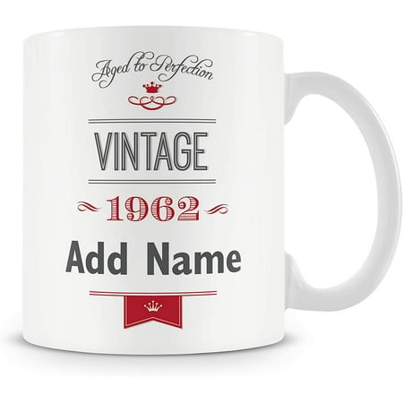 

Vintage 1962 (Age 60) Aged to Perfection Personalised Mug - Customised 60th Birthday Gift - Add Name - Blue