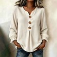 thumbnail image 4 of Yigetop Long Sleeve Shirts for Women Fall Fashion V Neck Button Blouse Casual Loose Fit Lightweight Tops Soft Breathable Shirts for Daily Work Outfits White XXL, 4 of 4