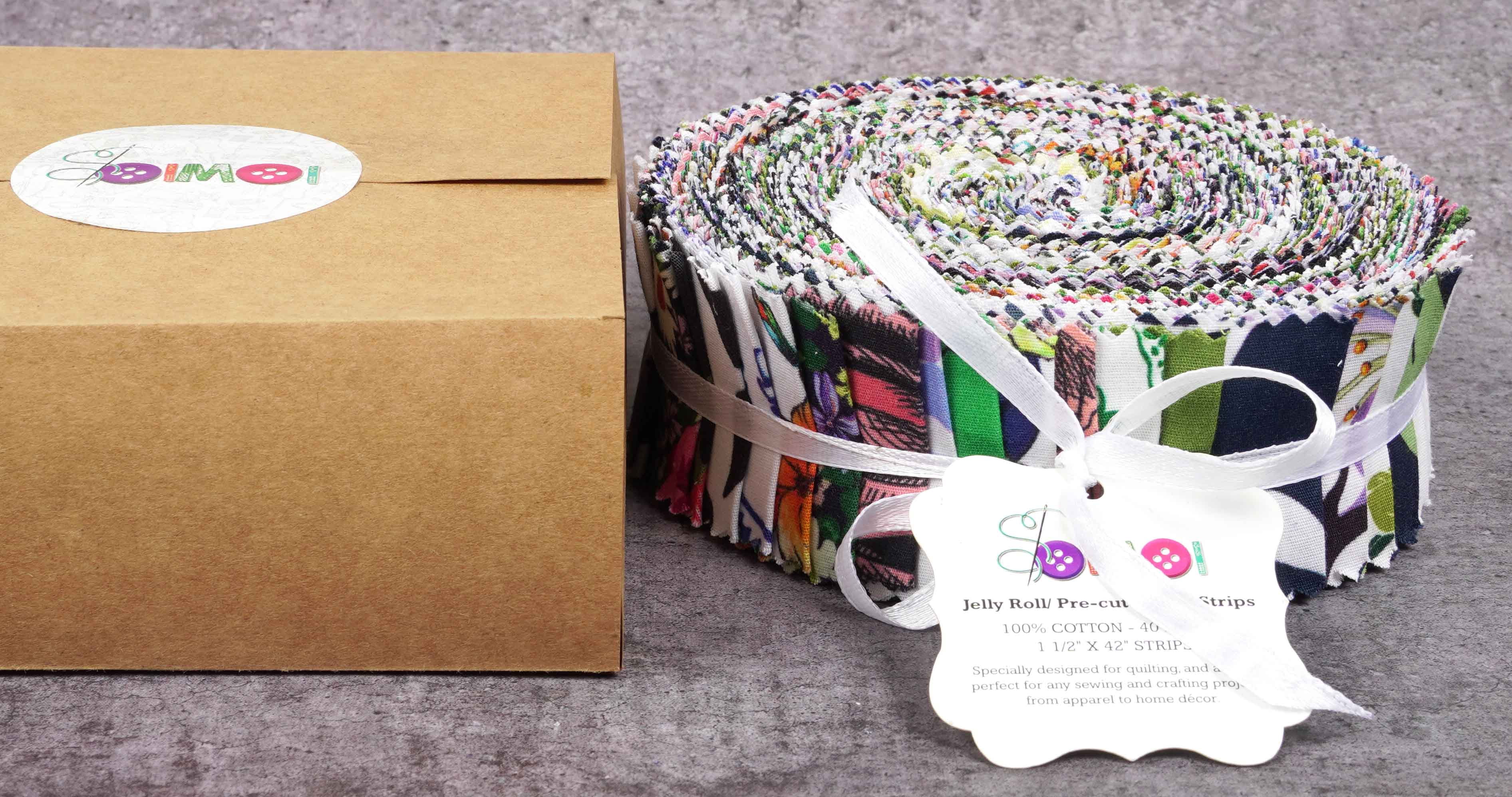 Soimoi 40Pcs Floral Print Precut Fabrics Strips Roll Up 1.5x42inches Cotton Jelly Rolls For Quilting - Multicolor