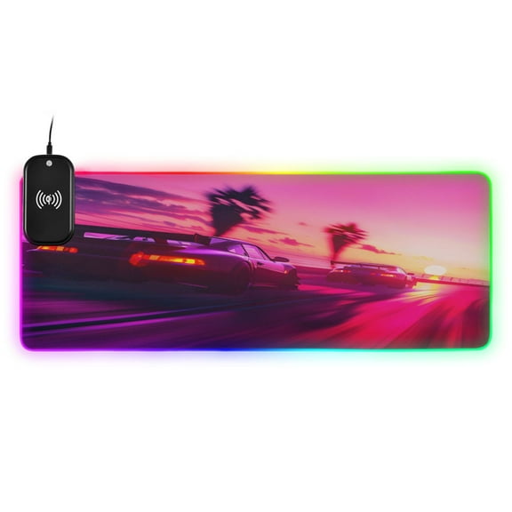 Wireless Charging Mouse Pad Large RGB Gaming Desk Mat 13 Light Modes Mousepad 31.5x11.8 Sport Cars Racing
