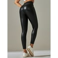 thumbnail image 4 of YEAHDOR Womens High Waist Leggings Wetlook Stretchy Tummy Control Pants Slim Fit Casual Wide Elastic Waistband Pants Black S, 4 of 7