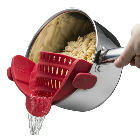 Kitchen Gizmo Snap 'N Strain Strainer - Clip On Silicone Colander  Fits all Pots and Bowls  Red