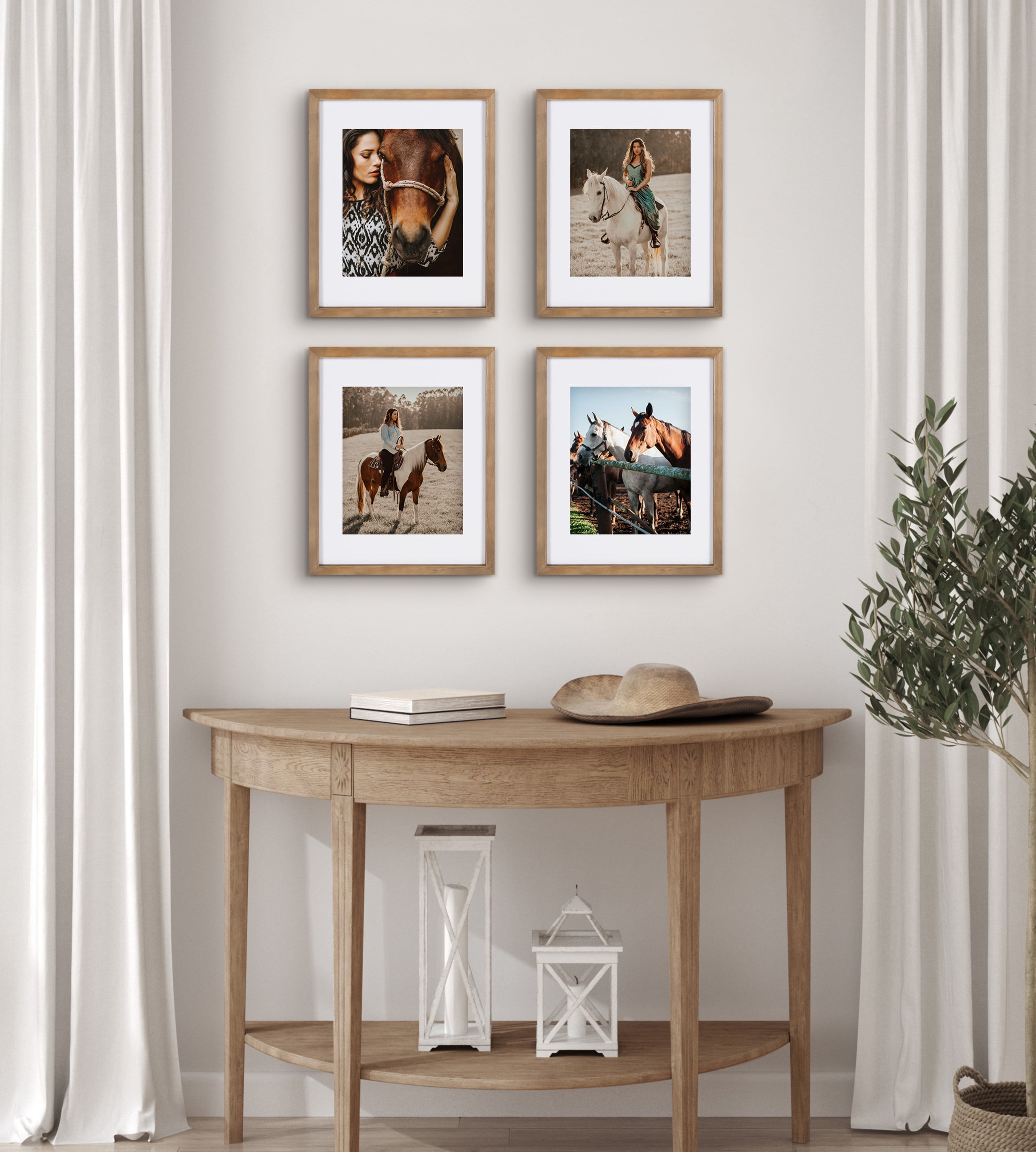 DesignOvation Gallery Wood Photo Frame Set for Customizable Wall Display, Rustic Brown 11x14 matted to 8x10, Pack of 4