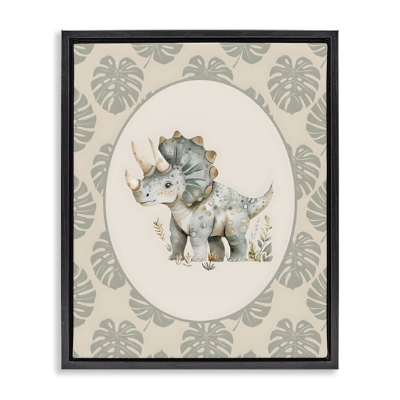 Stupell Industries Bohemian Watercolor Dinosaur Tropical Border Black Floating Frame Canvas Art, 17 x 21, by LSR Design Studio