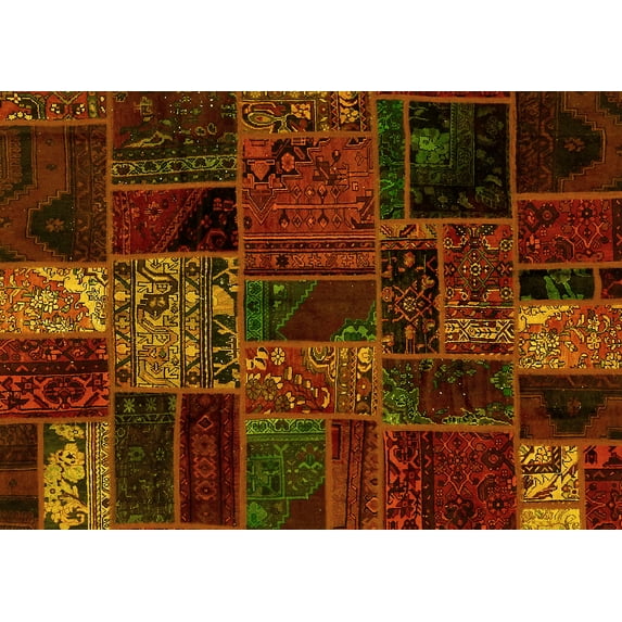 Ahgly Company Machine Washable Indoor Rectangle Oriental Yellow Modern Area Rugs, 7' x 10'