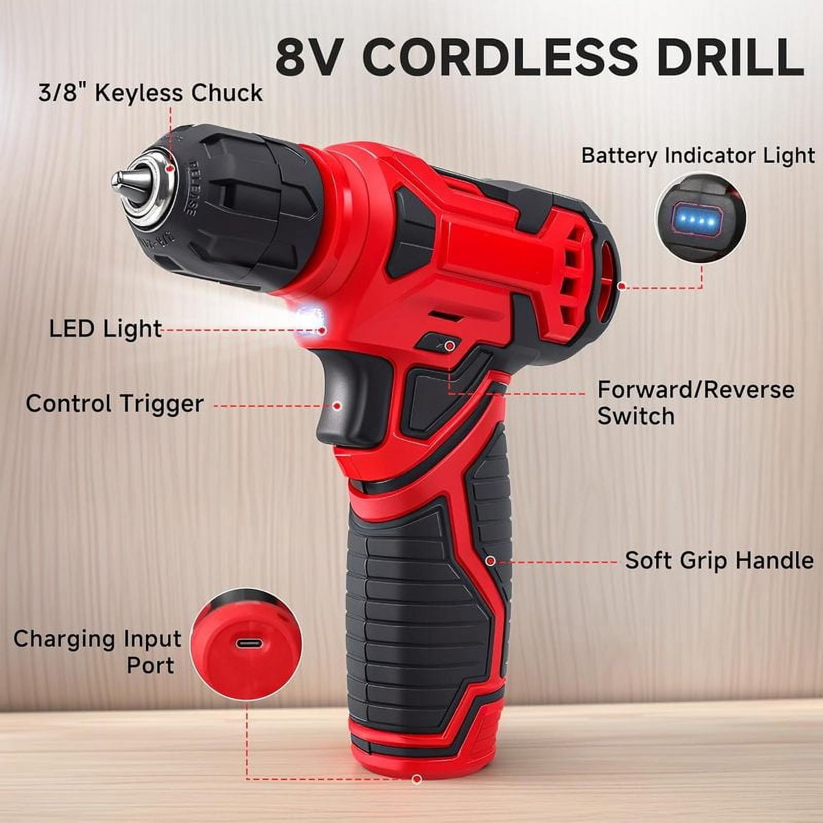 Tool Set - Tool Kit With 8V Cordless Drill, 129 Piece Tool Box With Drill, Home Tool Kits For Men & Women, Hand Drill Set