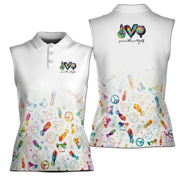 Peace Love And Golf Watercolor Symbol Women Sleeveless Polo XS-4XL