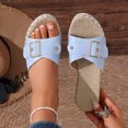 thumbnail image 3 of Rokment Womens Buckles Platform Wedge Slides Sandals 2026 Trendy Casual Leather Espadrilles Chunky Slip on High Heels Beach Summer Dress Slippers Sky Blue Size 8, 3 of 9