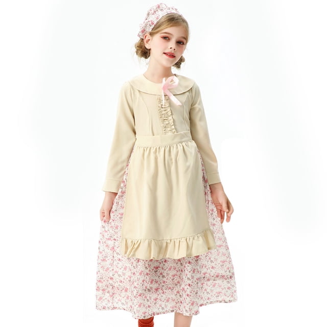 Odeerbi Vestidos de Sirvienta de Granja Estilo Rural Para Niñas Trajes de Interpretación Floral Para La Etapa de Juegos de Rol Vestido de Manga Larga Para Niños