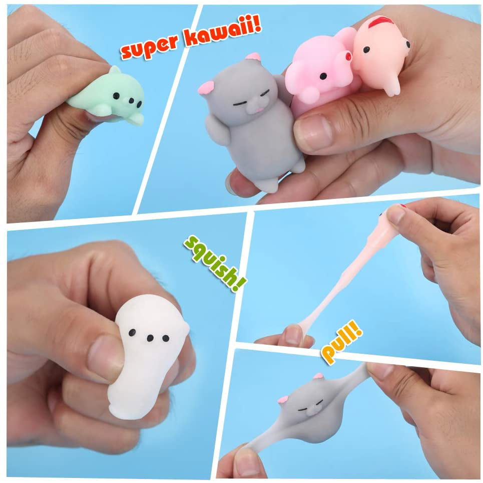 squishies squishy toy 5Pcs medium size 3inch party favors for kids mochi squishy toy kids kawaii squishies mochi animals stress reliever anxiety Xmas gifts for Kids rabbit squishys toy storage box 