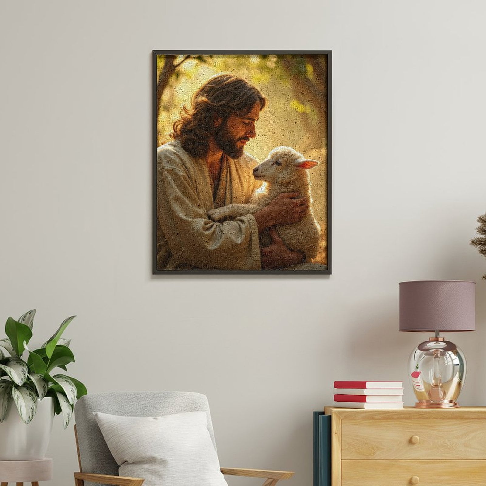 Paint By Numbers Kit for Adults Beginner - DIY Man Holding Lamb In Sunlight Canvas Painting Kits for Adults, Frameless Paint By Number for Adults for Home Wall Decor 16x20 Inch