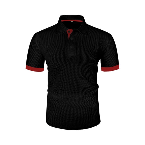 LTTVQM Mens Polo Shirts Short Sleeve 2026 Summer Casual Golf Shirts Collared Textured Slim Fit Button Men's Polo T Shirts Black L