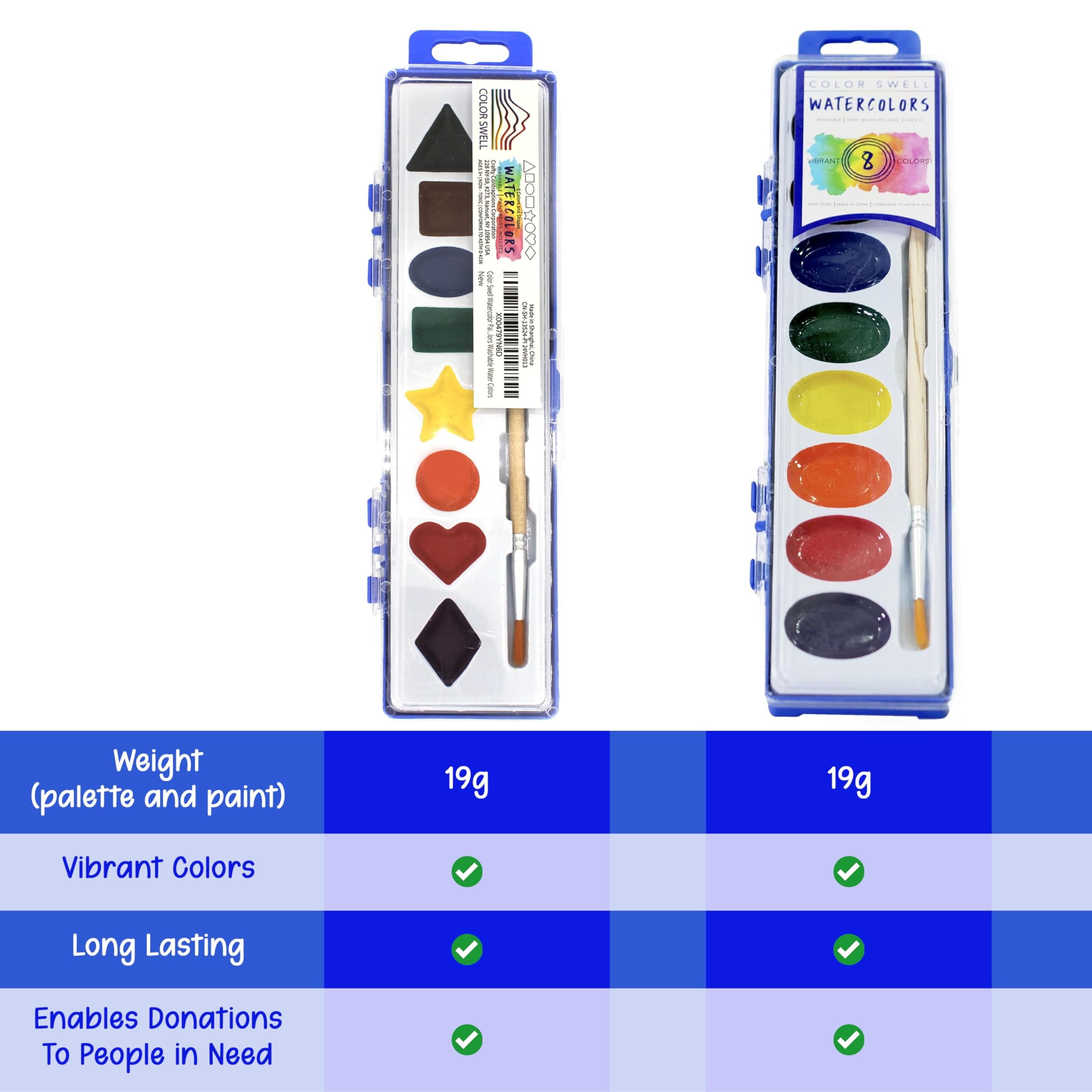 Color Swell Watercolor Paints 36 Pack with Shapes for Learning with Strong Wood Brush