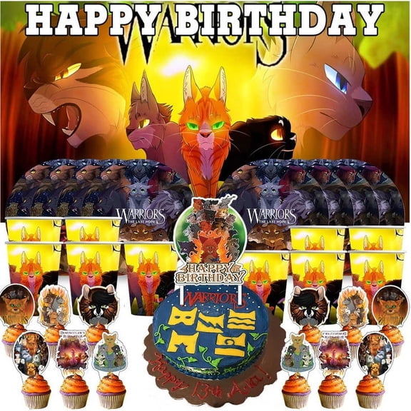 Warriors Cats Birthday Cups Party Supplies Decor Backdrop Paper Plates Fans Decorations Banner