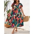 thumbnail image 6 of OYOANGLE Women's Plus Size Floral Print Wrap V Neck Dress Ruffled Short Sleeve Side Slit Flare Maxi Dresses Multicolor 1XL, 6 of 6