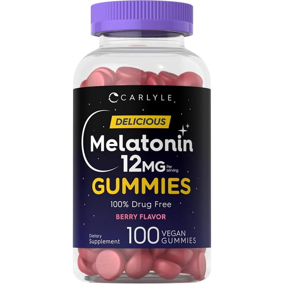 Melatonin 12mg | 100 Vegan Gummies | Berry Flavor | For Men and Women | by Carlyle