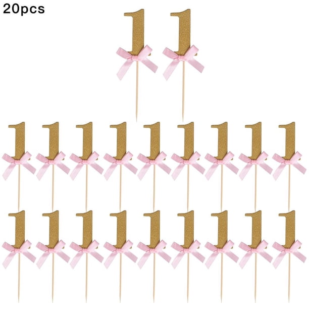 Bewildely 20 piezas pastel Topper 1 año cumpleaños Cupcake decoración oro palo aniversario celebración Topper Kits de decoración para fiestas Bewildely HA000594-00B