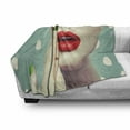 thumbnail image 3 of Lips Soft Flannel Fleece Throw Blanket, Lady Showing Her Watermelon Nail Art and Makeup Closeup over Polka Dots Background, Cozy Plush for Indoor and Outdoor Use, 50" x 70", Multicolor, by Ambesonne, 3 of 6