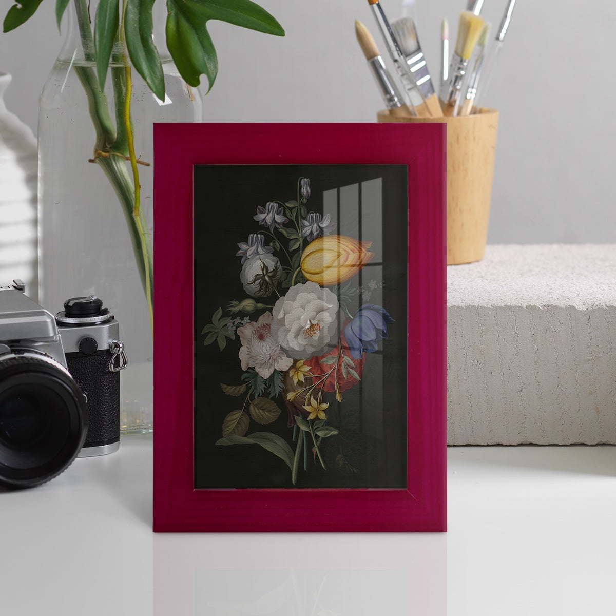 Dramatic Bouquet III -Framed Print w/glass-Cherry Red