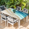 thumbnail image 2 of Teal Gradient Ocean Table Cloths for 6 Foot Rectangle Tables, Ombre Watercolor Coastal Beach Waves Patio Waterproof Elastic Fitted Tablecloths, Washable Rectangular Table Cover for Camping, 2 of 8