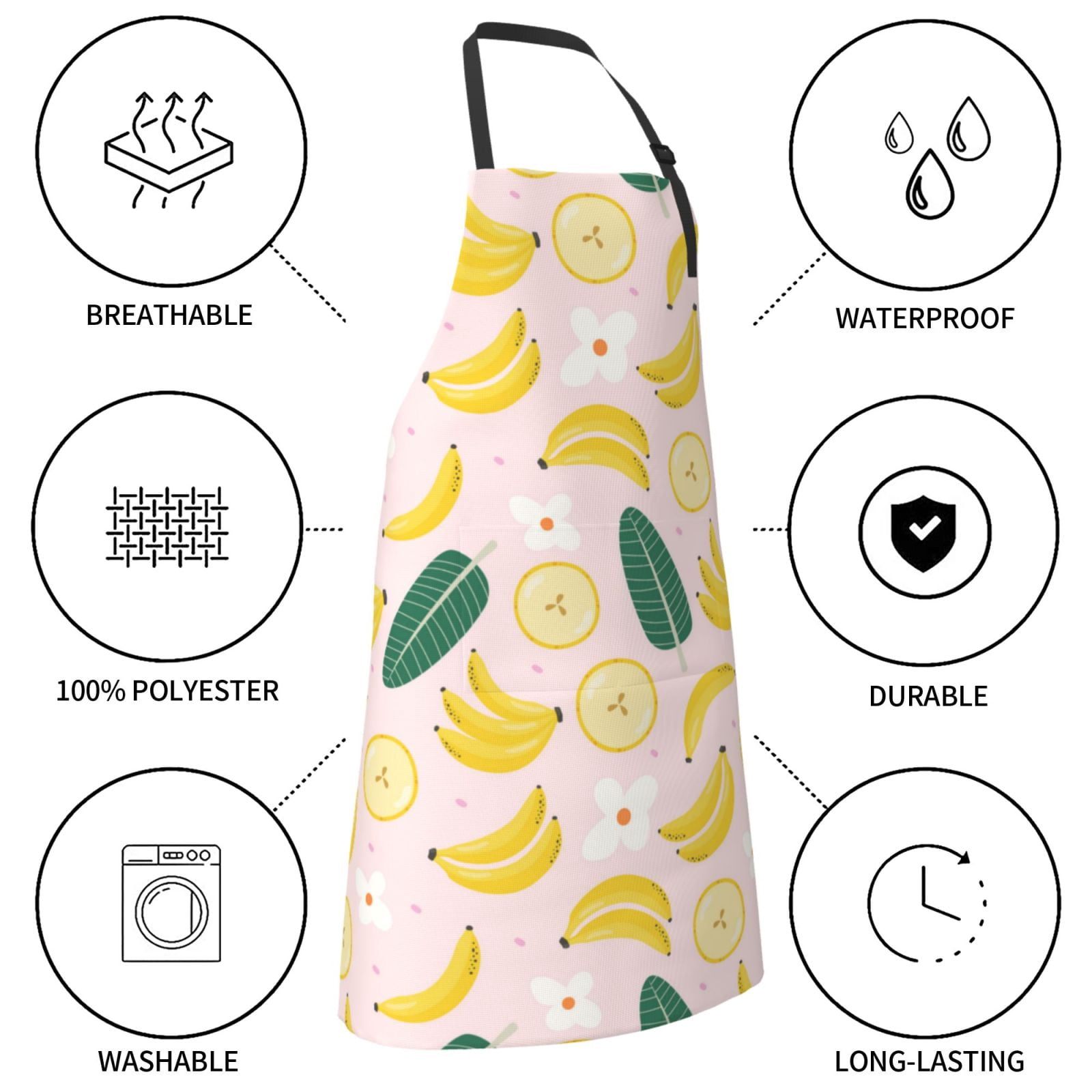 Kdxio Banana With Leaves Apron with Pockets Adjustable Kitchen Aprons for Men Women Waterproof Aprons for Cooking,Drawing,Crafting, Baking Household Cleaning