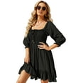 thumbnail image 3 of Yidarton Women Summer Square Neck Puff Sleeve Ruffle Loose A Line Mini Dress, 3 of 8