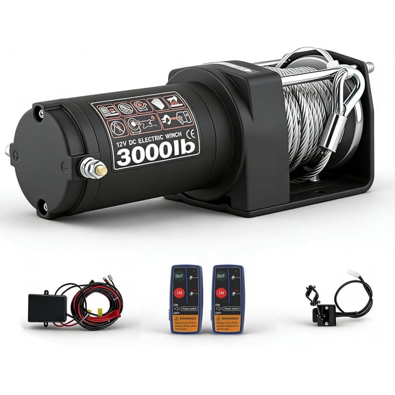 3000 lbs Electric Winch, 12V Steel Rope Trailer Winch with Wireless & Wired Remote, Waterproof Recovery Winches for Towing ATV/UTV, Boat, Black