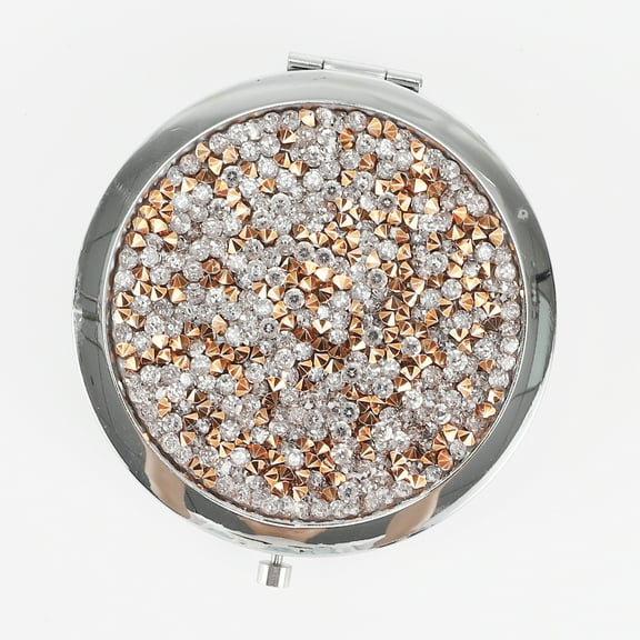 Unique Bargains 1 Pc Women Round Compact Mirror Rhinestone Cosmetic Mirror for Business Travel Vacation Metal Glass Silver Tone
