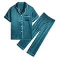 thumbnail image 2 of DAKIMOE Silk Satin Pajamas Set for Women Two-Piece Short Sleeve Shirt with Long Pajama Pant Set Soft Button Down Loungewear Nightwear Pjs Sleepwear for Women, 2 of 10