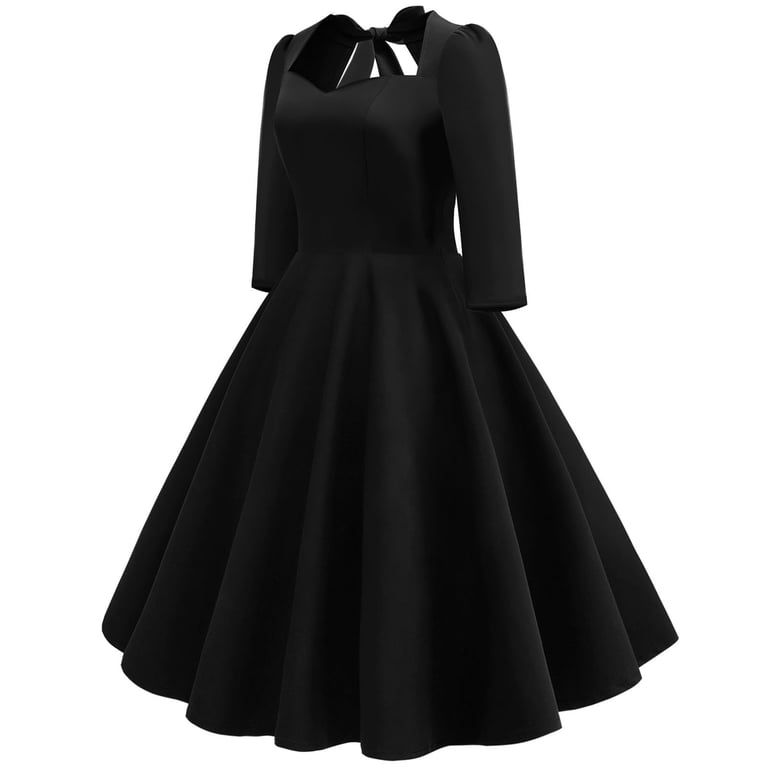 Women's 1950s Retro Cocktail Princess Dress Vintage Short Sleeve Tie Back  Homecoming Rockabilly A Line Swing Dress - Walmart.com