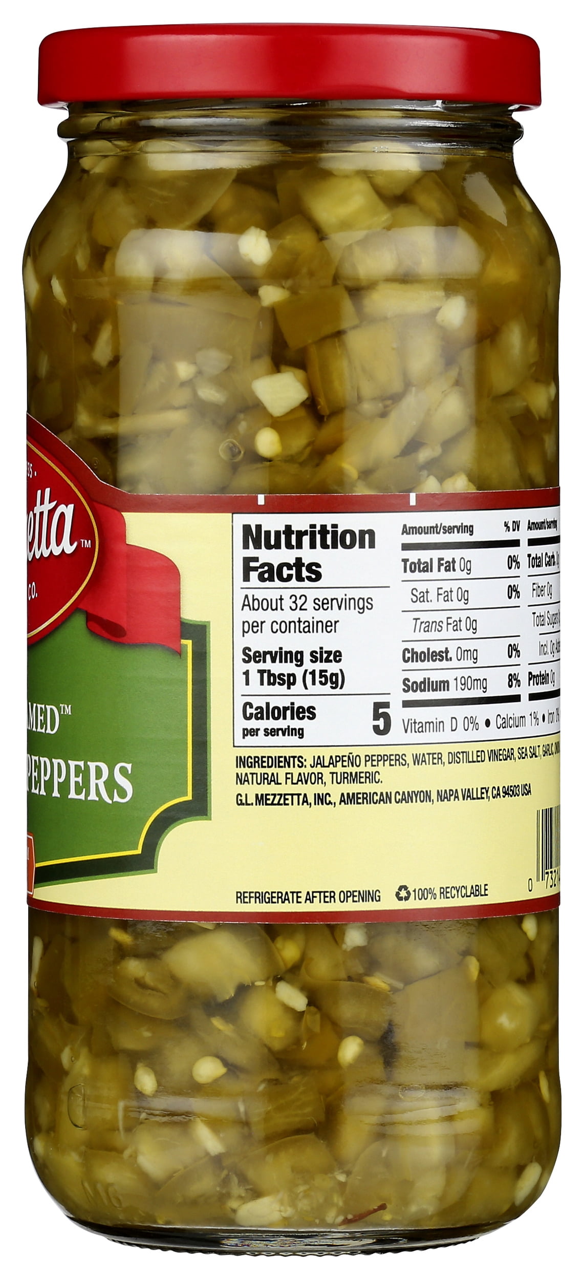(Pack of 6) Mezzetta  Diced Tamed Jalapeo Peppers, 16 fl oz
