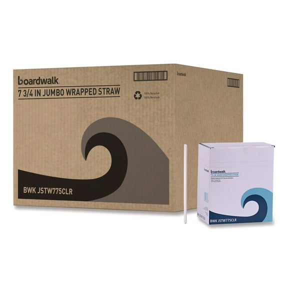 Boardwalk BWKJSTW775CLR 7.75 in. Polypropylene Wrapped Jumbo Straws - Clear (12500/Carton)