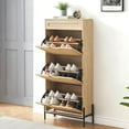 thumbnail image 2 of Huisuilinss Rattan Shoe Storage Cabinet,Freestanding Shoe Cabinet with 3 Flip Drawers, Narrow Shoe Cabinet Modern Narrow Organizer for Hallway and Entryway, 2 of 8