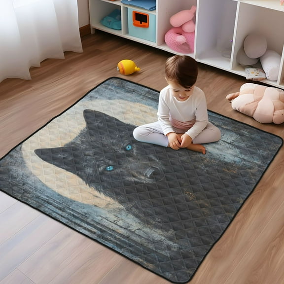 WOBOGO Dark Forest Wolf King Baby Playmats Extra Large Waterproof Rollable Activity Pads for Toddlers 50×50inch