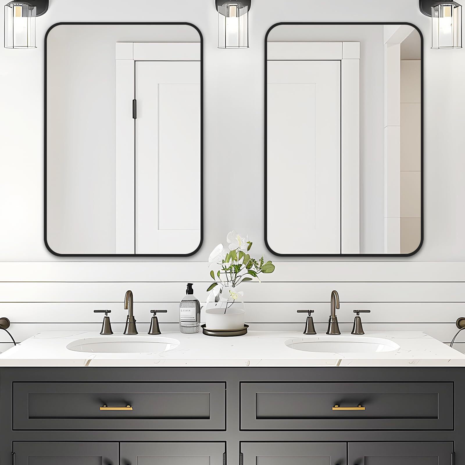 Lumora 36"x24.2" Bathroom Mirror with Matte Metal Frame, Big Rounded Rectangular Vanity Mirrors Black