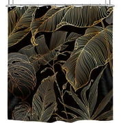 Newhomestyle Black Brown Tropical Leaves Shower Curtain 72Wx72H Inch Palm Leaf Plant Botanical Jungle Rainforest Nature Modern Aesthetic with 12 Plastic Hooks Decor