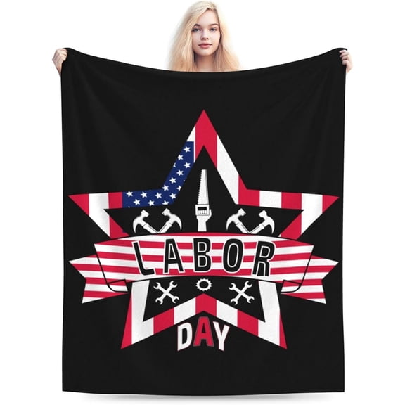 Happy Labor Day Throw Blanket for Couch 40"x30" Super Soft Cozy Flannel Bed Blanket Cute Blankets