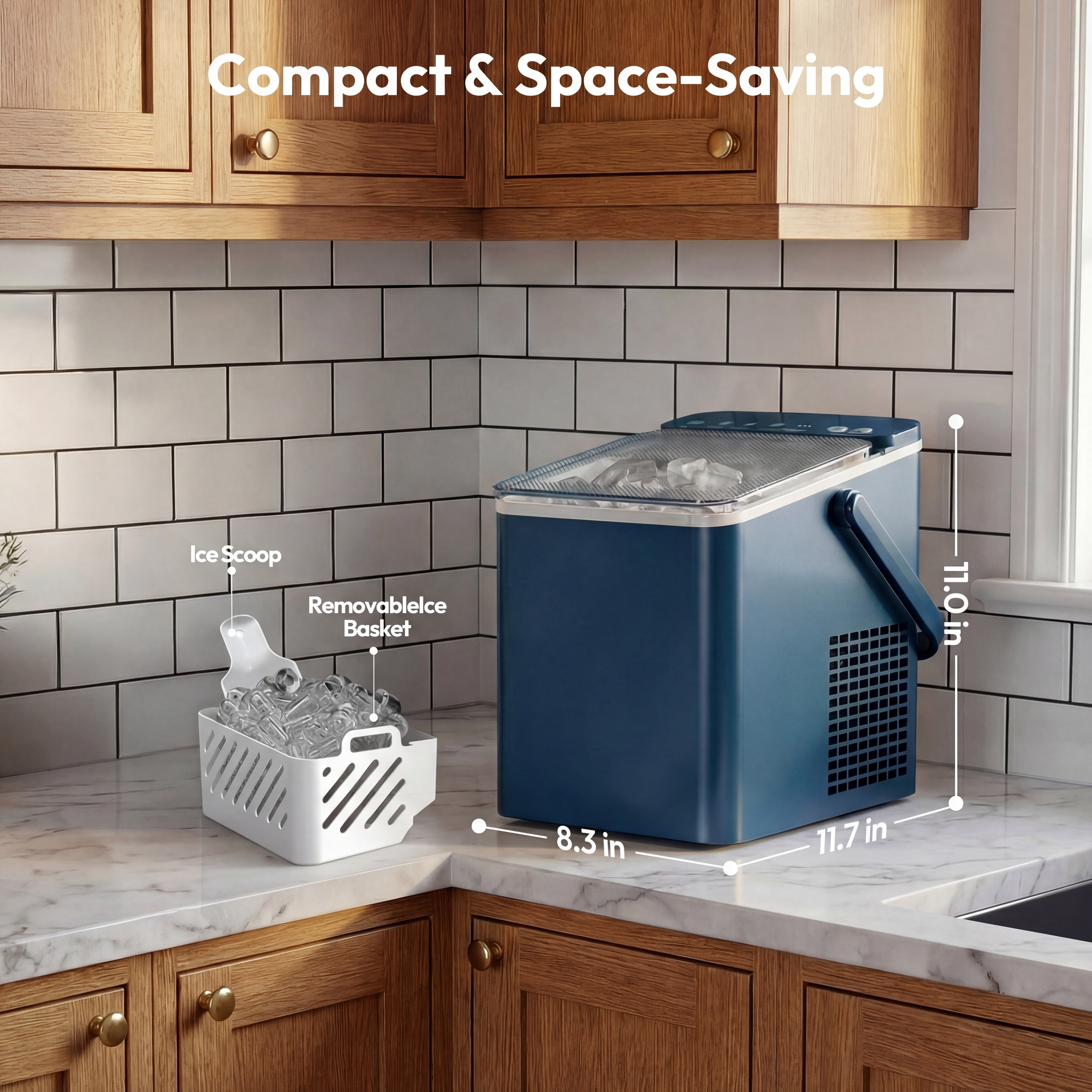 EUHOMY Countertop Ice Maker, 26 lbs/Day Portable Bullet Ice Machine, Self-Cleaning, Compact Design, Blue