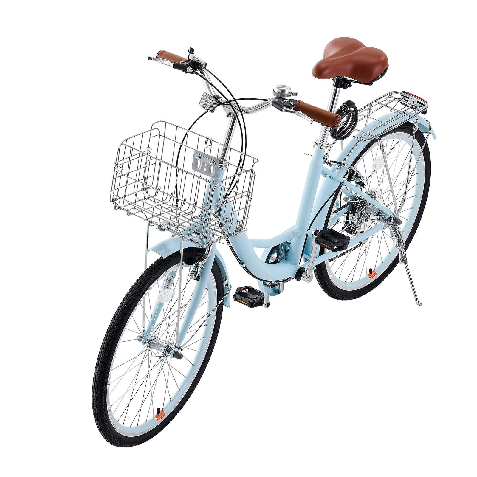 KFFKFF Cruiser Bike, Bike wih 7-Gear, Spacious Basket and Back Stand, Suitable for Biking, Workout & Purchasing