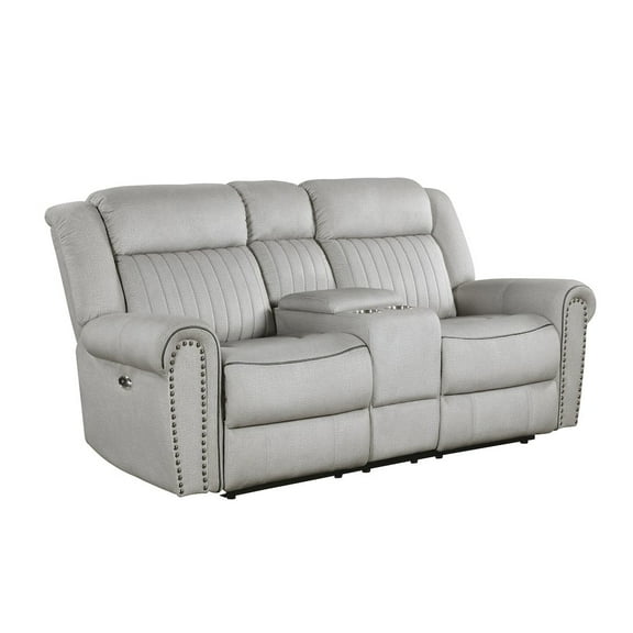 Lexicon Brennen Microfiber Dbl Reclining Love Seat with Center Console in Mist