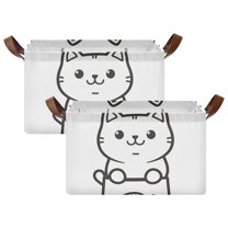 Yayeee Foldable Storage Basket for Shelves with Handles Set of 2 Waterproof Cloth Bins, Cute Chubby Cat