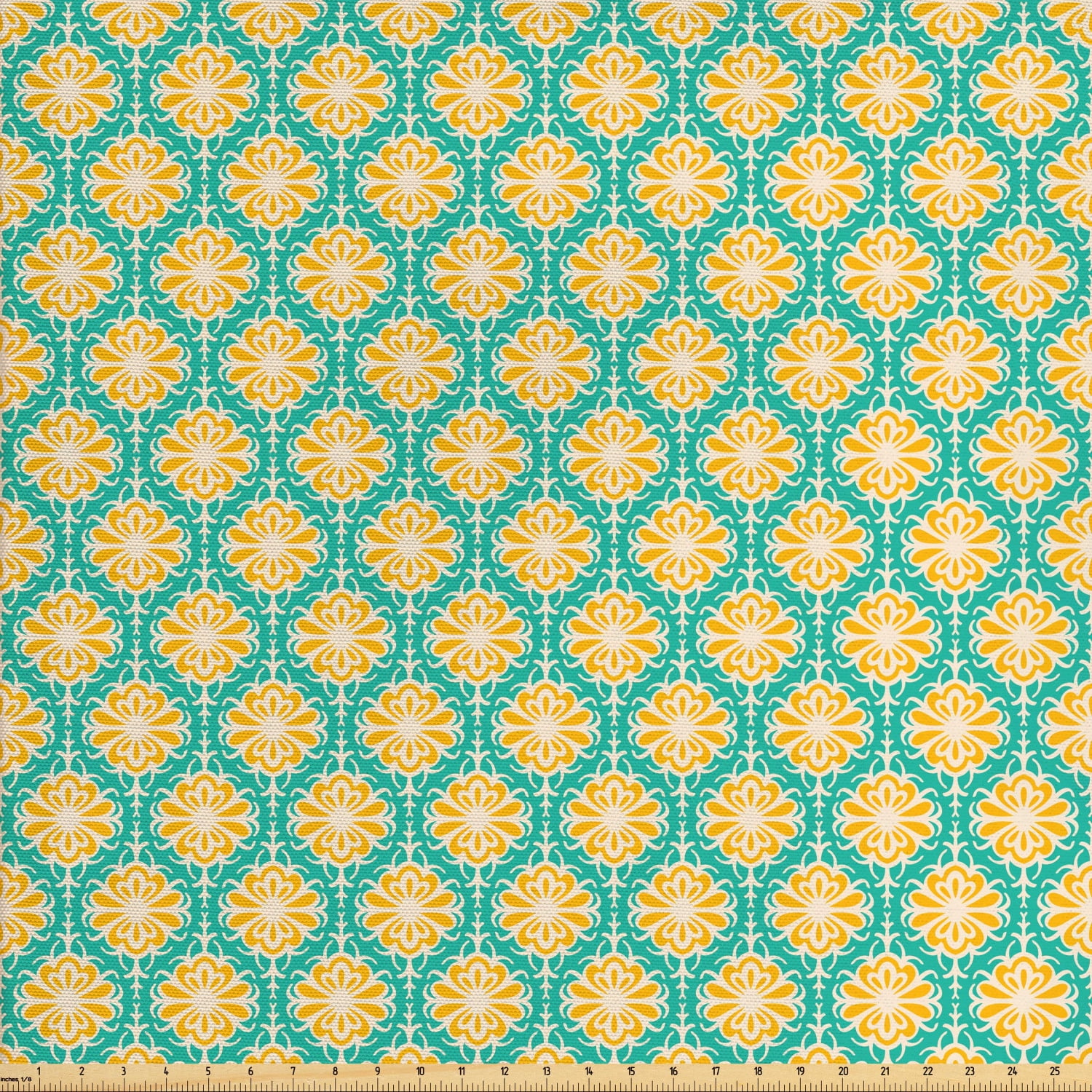 Retro Fabric by The Yard, Pattern of Repeating Floral Tiles Old