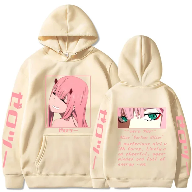 Sudadera con capucha de Darling In The Franxx para mujer, jersey de talla grande con estampado gráfico de dos ojos Zero, sudadera Harajuku para mujer