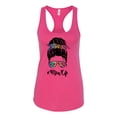 thumbnail image 3 of Wild Bobby, Mom Life Messy Hair Bun | Tie Dye Leopard Print Bandana | Funny Mother's Day Mother's Day Ladies Racerback Sleeveless Top, Raspberry, L, 3 of 5